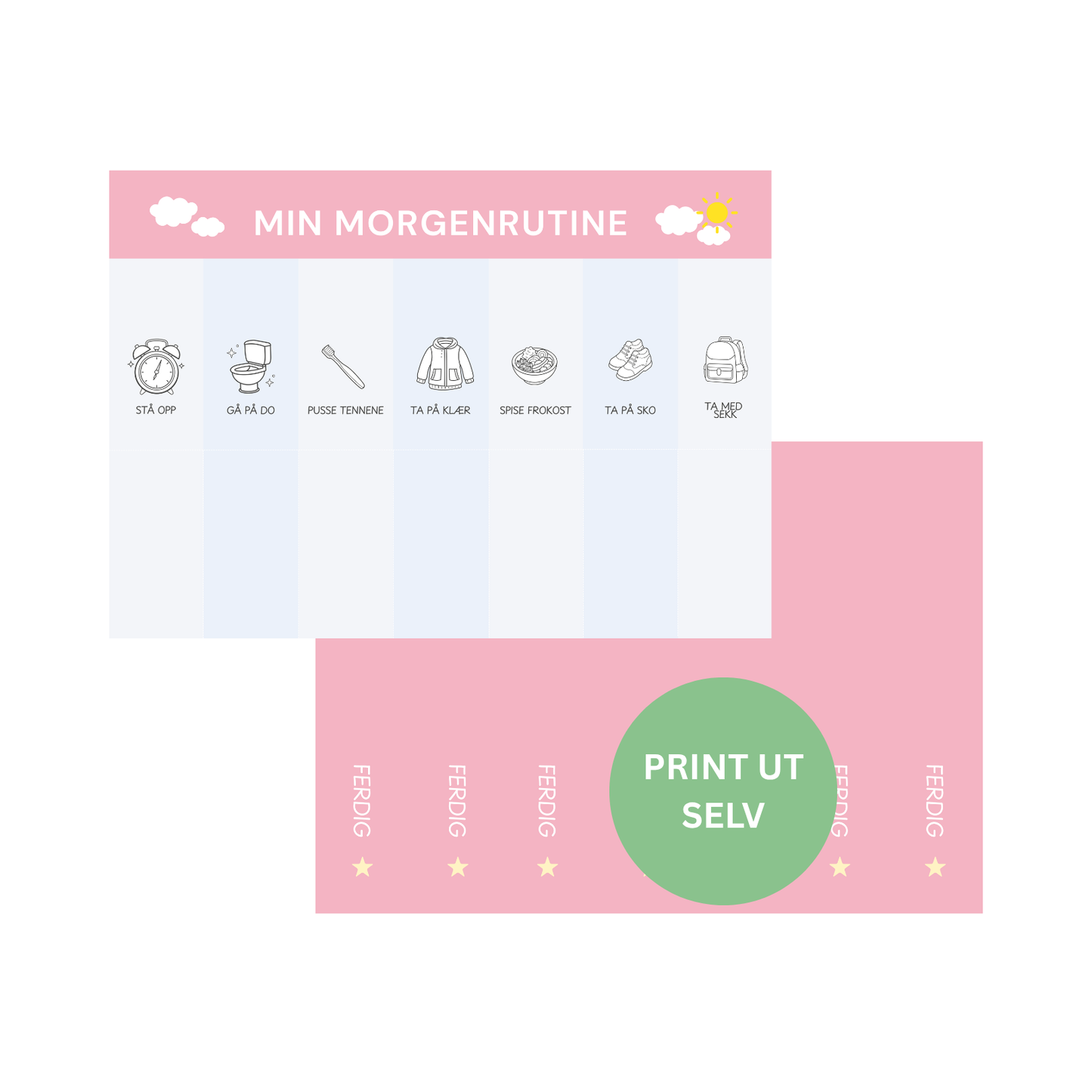 Min morgenrutine - Rosa - Print ut selv
