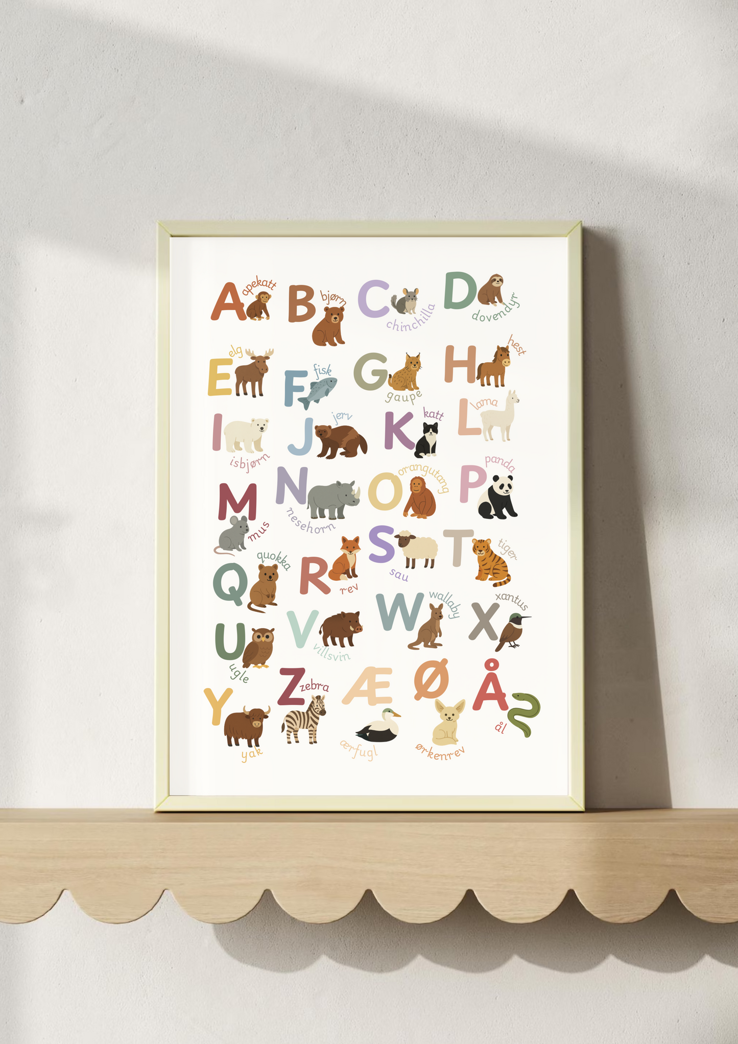 Alfabetet med dyr – barneplakat
