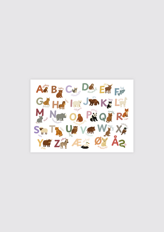 Alfabetet med dyr – liggende plakat