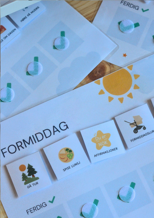 Dagen min – Komplett visuell rutine med sjekkmerker (70+ ikoner, print ut selv)