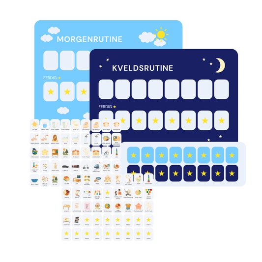 FYSISK UTGAVE - Morgen og kveldsrutine med stjerner - Blå/Mørkeblå (70+ ikoner)