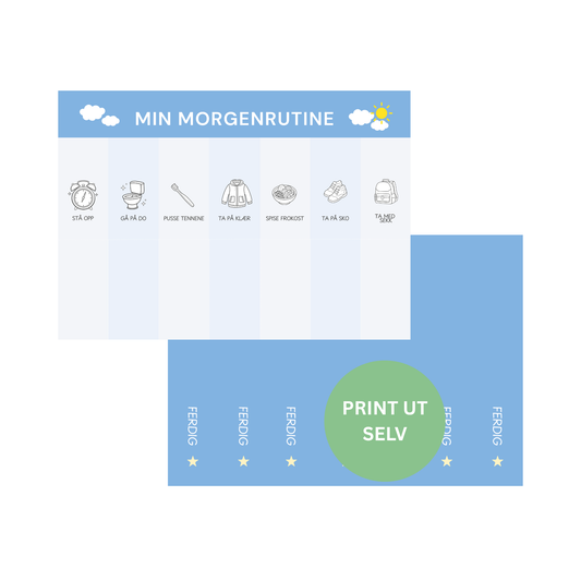 Min morgenrutine - Blå - Print ut selv