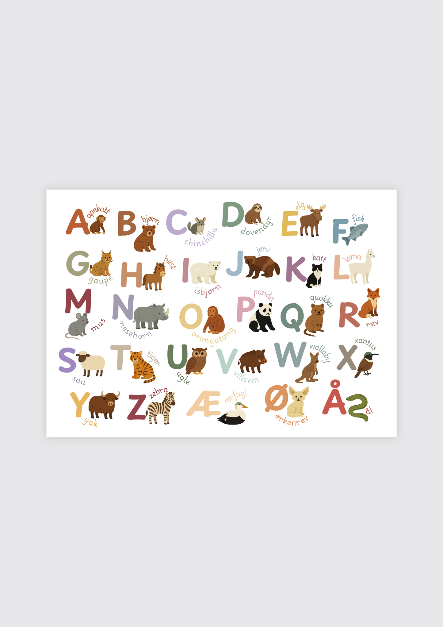 Alfabetet med dyr – liggende plakat