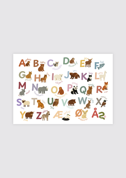 Alfabetet med dyr – liggende plakat