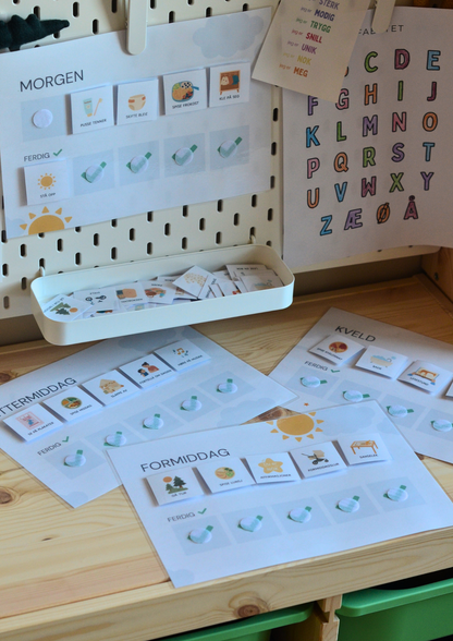 Dagen min – Komplett visuell rutine med sjekkmerker (70+ ikoner, print ut selv)