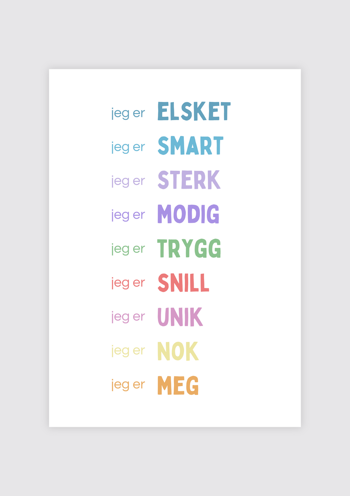 “Jeg er”-plakat med 9 affirmasjoner
