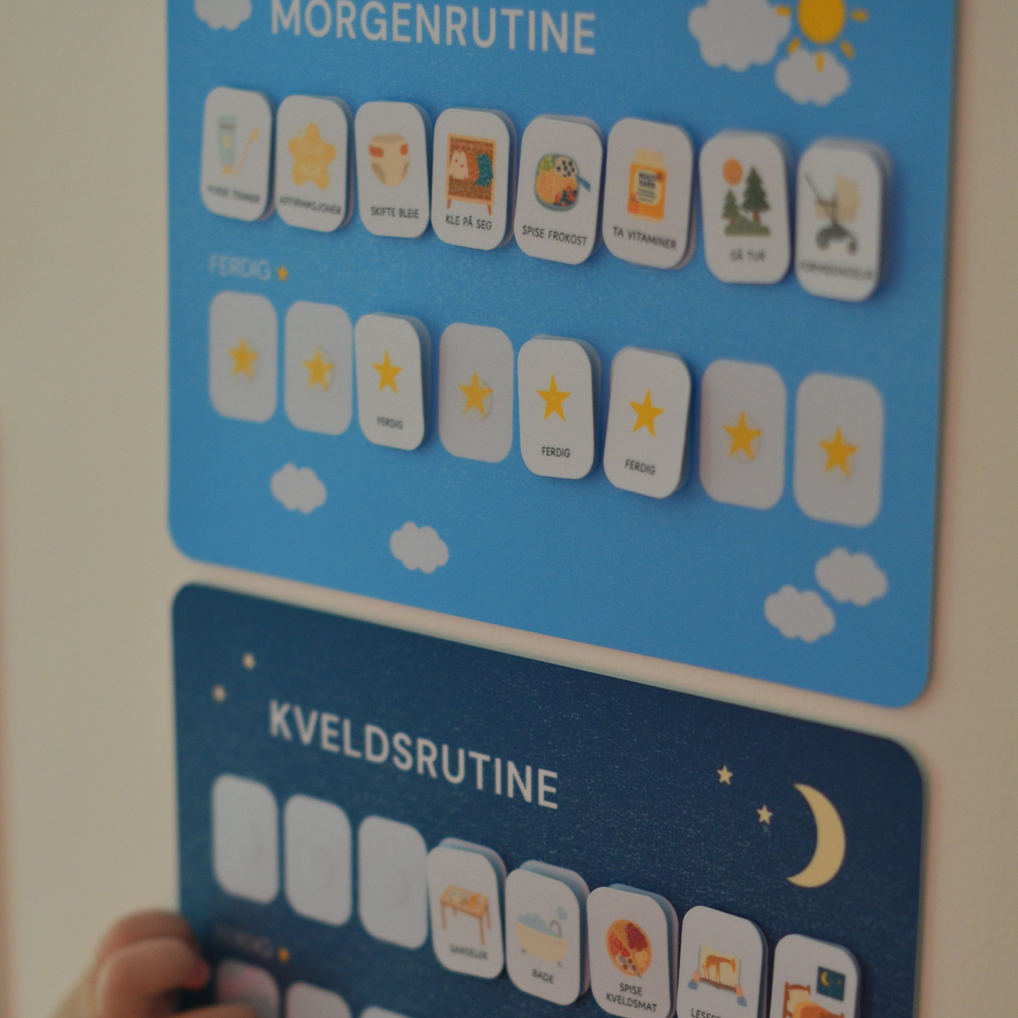 FYSISK UTGAVE - Morgen og kveldsrutine med stjerner - Blå/Mørkeblå (70+ ikoner)