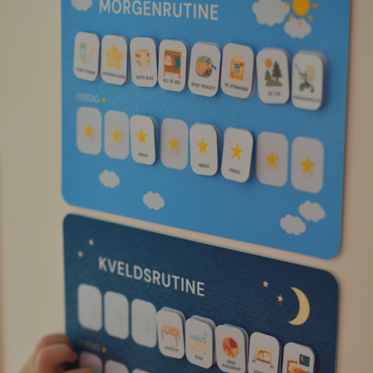 FYSISK UTGAVE - Morgen og kveldsrutine med stjerner - Blå/Mørkeblå (70+ ikoner)