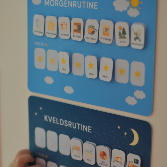 FYSISK UTGAVE - Morgen og kveldsrutine med stjerner - Blå/Mørkeblå (70+ ikoner)